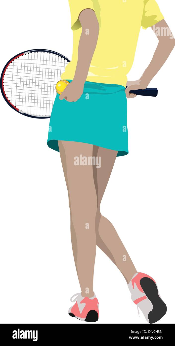Donna giocatore di tennis silhouette. Colorata illustrazione vettoriale per Illustrazione Vettoriale