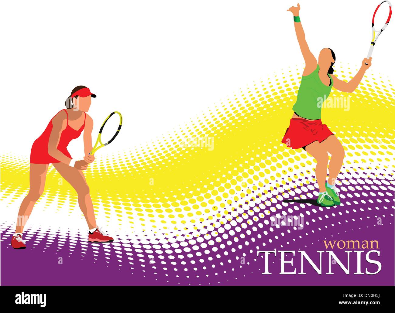 Poster di donna giocatore di tennis. Colorata illustrazione vettoriale per d Illustrazione Vettoriale