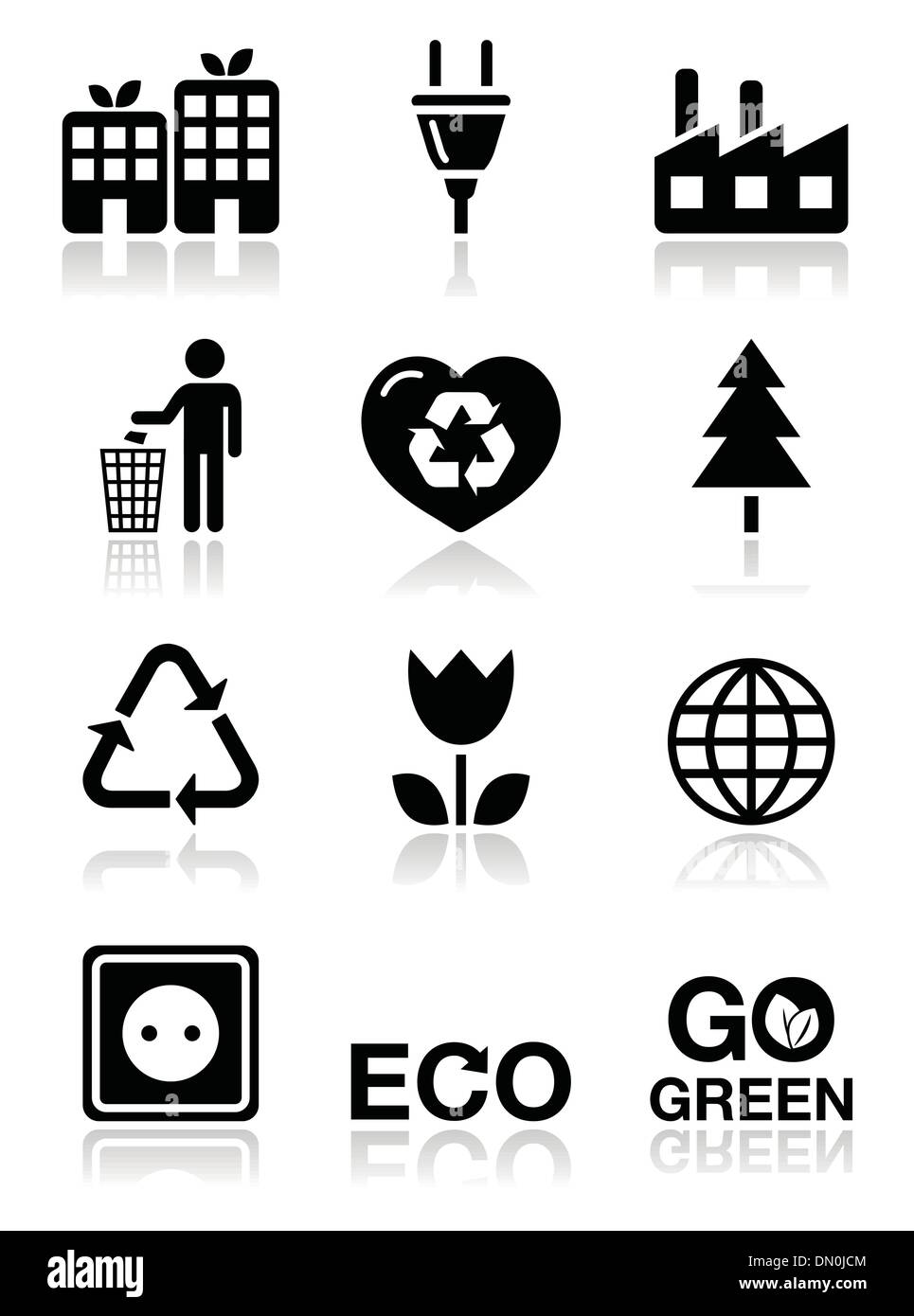 Ecologia verde nero pulito set di icone Illustrazione Vettoriale