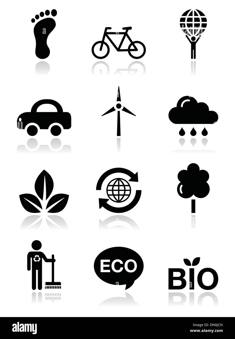 Ecologia verde nero pulito set di icone Illustrazione Vettoriale