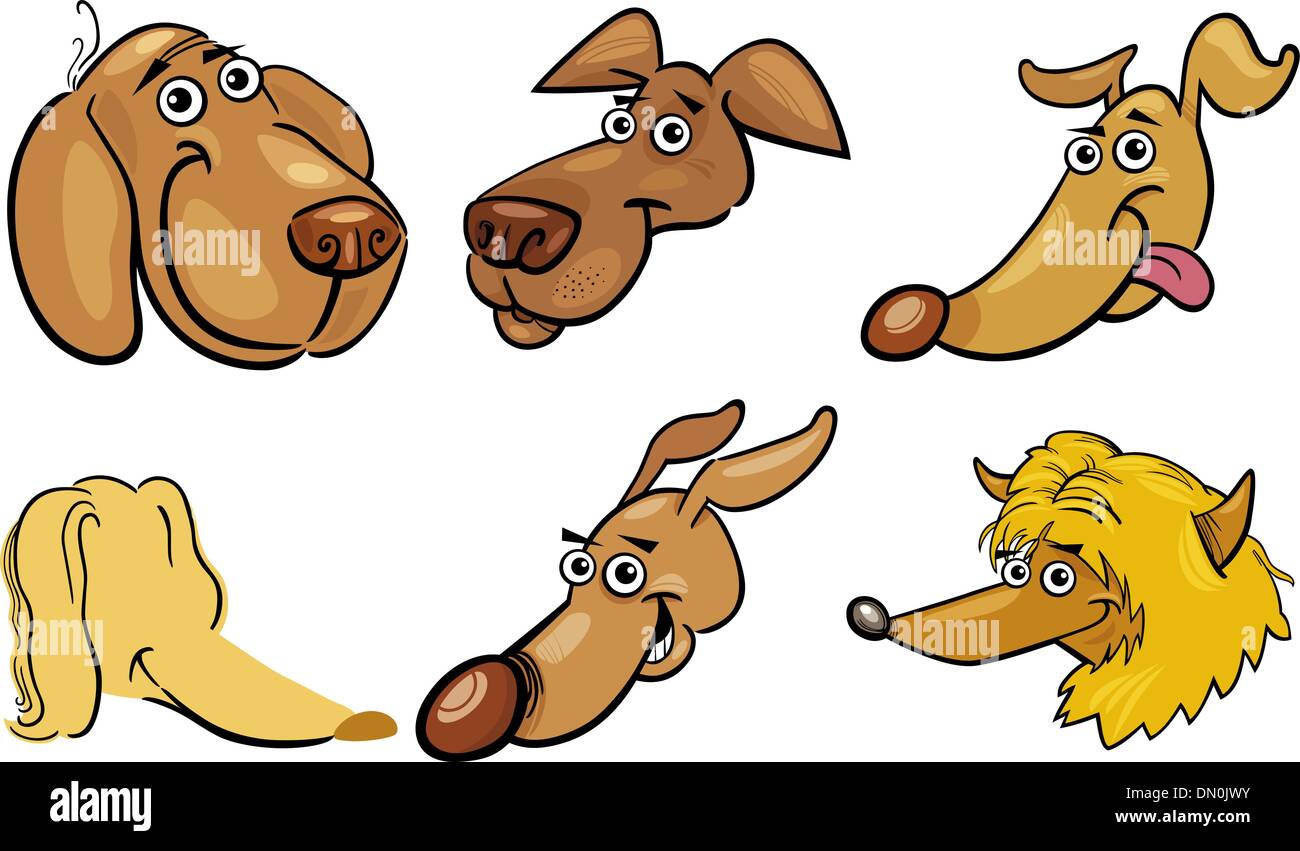 Cartoon divertente cani capi impostato Illustrazione Vettoriale