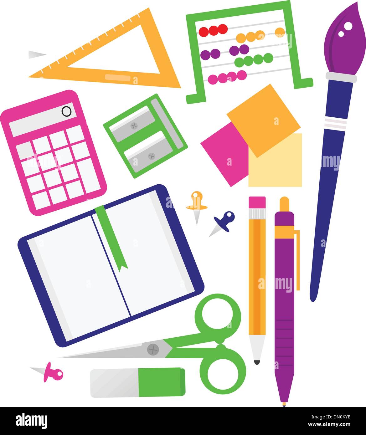 Scuola set accessori isolato su bianco Illustrazione Vettoriale