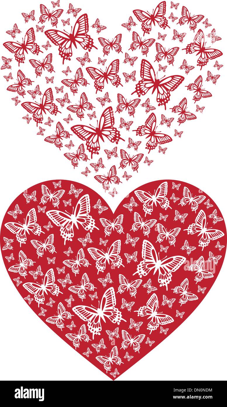 Red Butterfly cuore, vettore Illustrazione Vettoriale