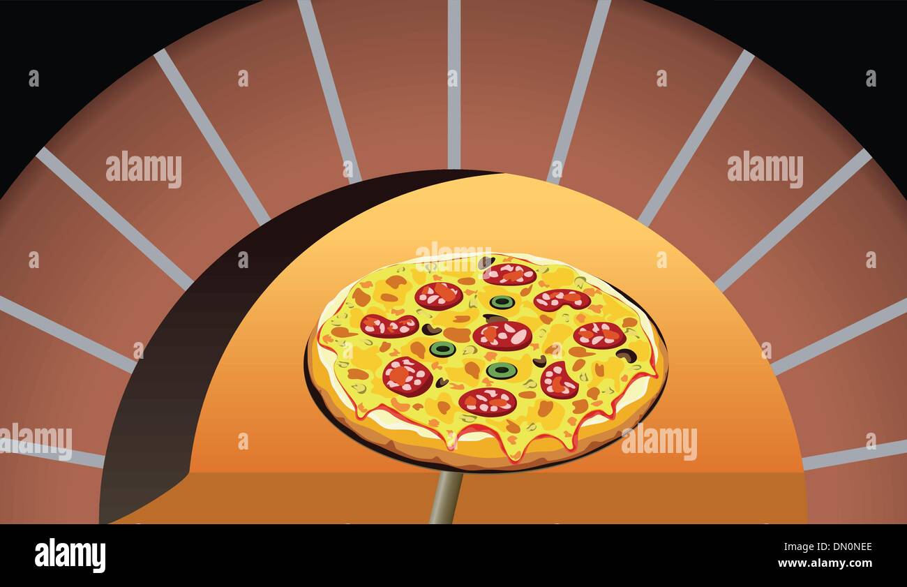 Vector italian pizza in forno Illustrazione Vettoriale