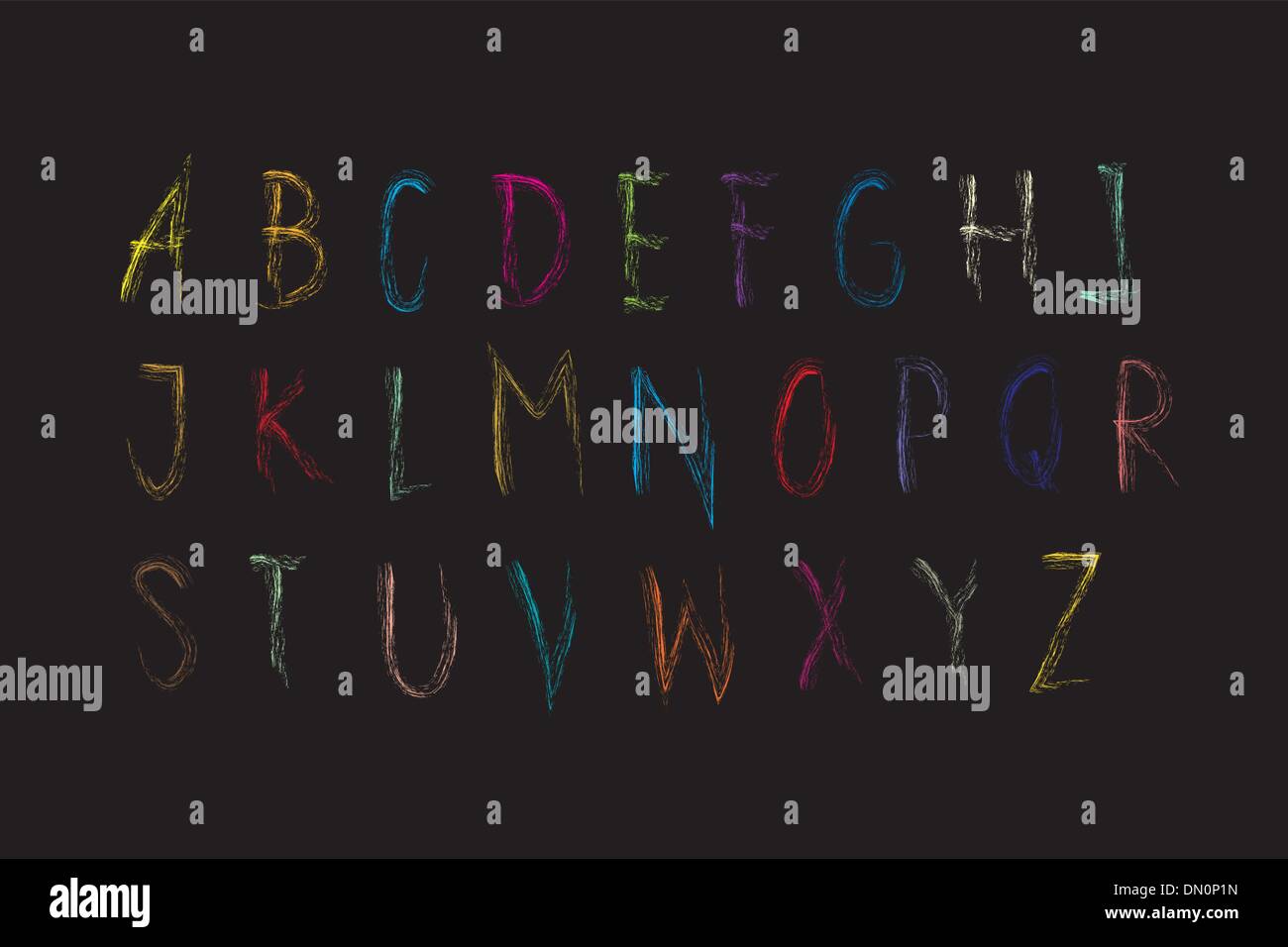 Alfabeto a - z font Crayon colouful Illustrazione Vettoriale