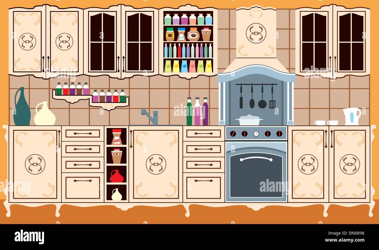 Mobili per cucina. Interno. Illustrazione Vettoriale