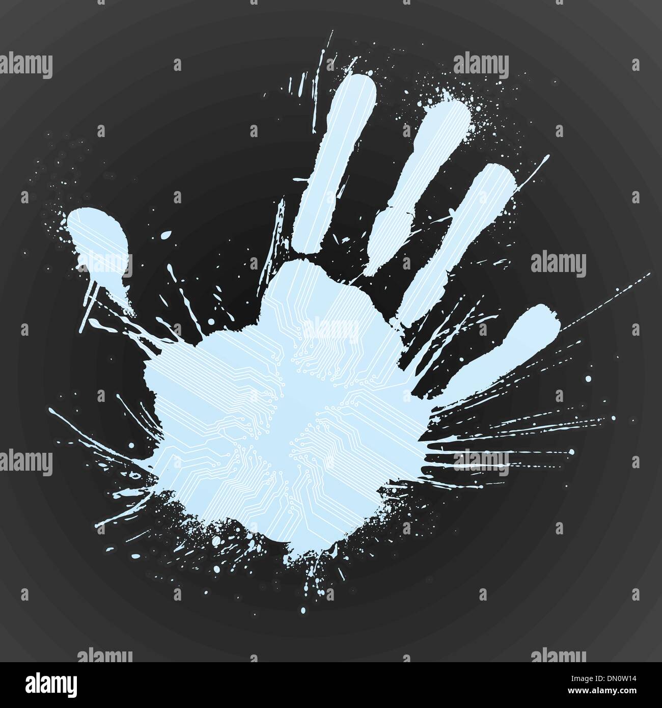 Blu tecnologico splatter handprint Illustrazione Vettoriale