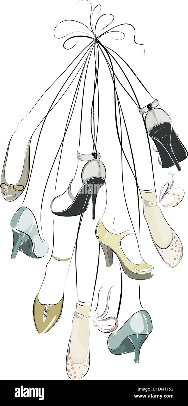 Scarpe e gambe appesa in un mazzetto Illustrazione Vettoriale