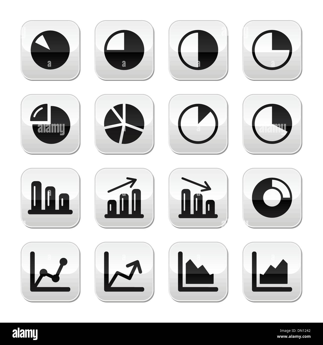 Grafico nero grafico i pulsanti impostati per infographics Illustrazione Vettoriale