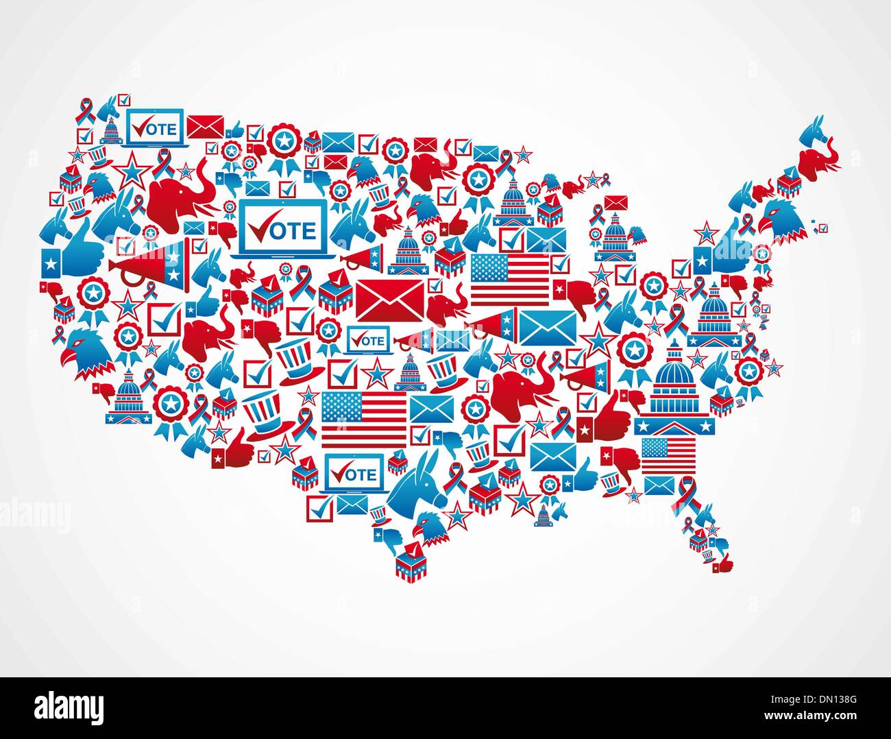 USA icone elezioni mappa Illustrazione Vettoriale