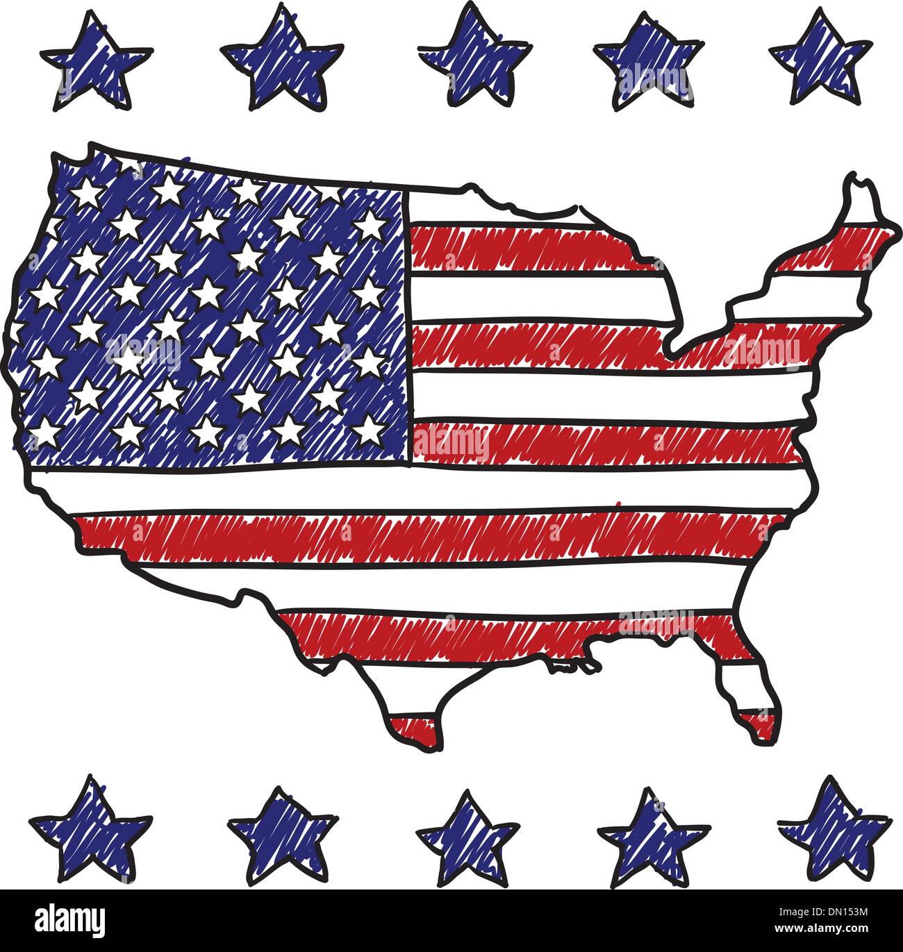 Patriotic mappa degli Stati Uniti lo schizzo Illustrazione Vettoriale