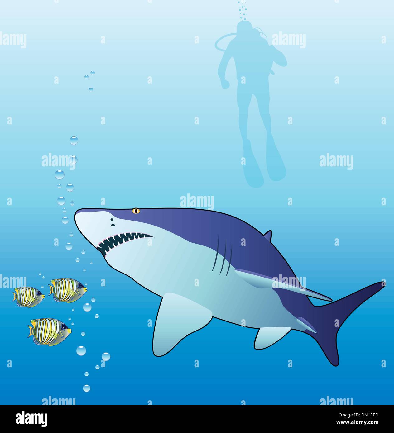 Vector shark e scuba diver Illustrazione Vettoriale