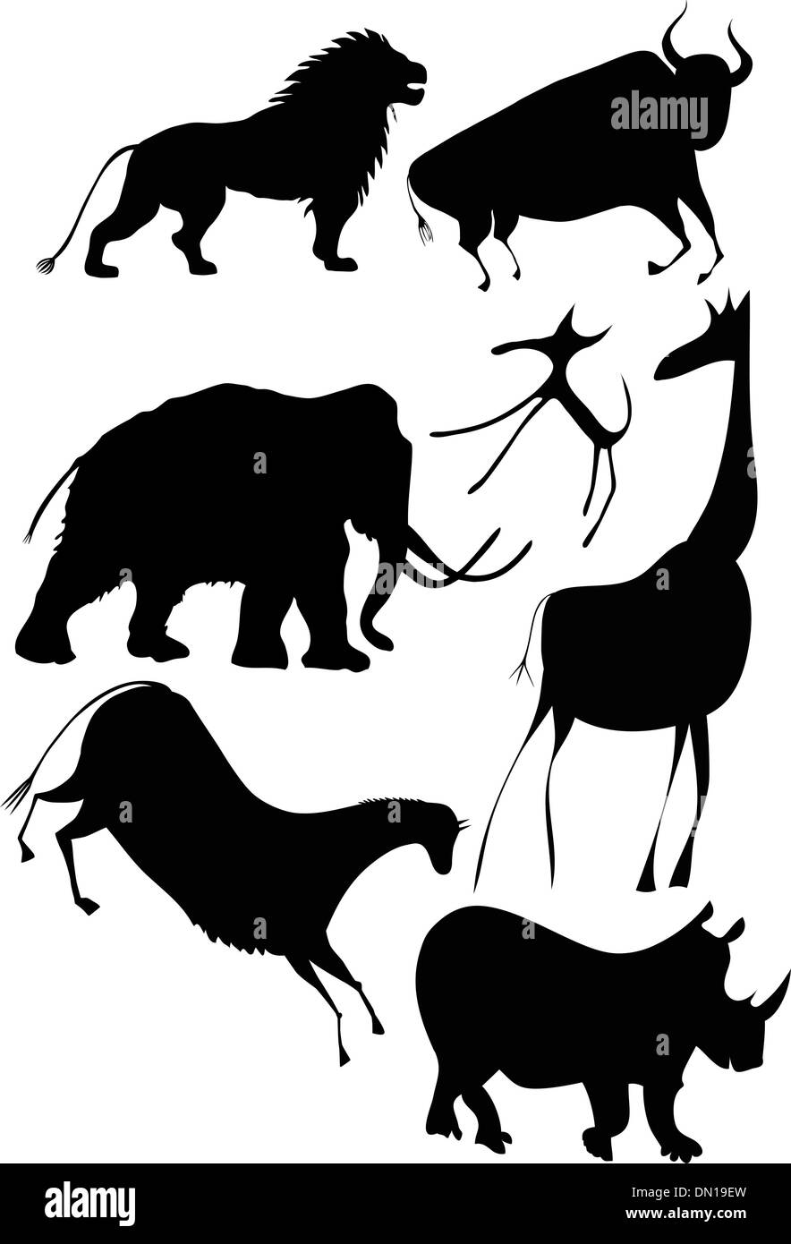 Vettore - vari animali a la pittura rupestre Illustrazione Vettoriale