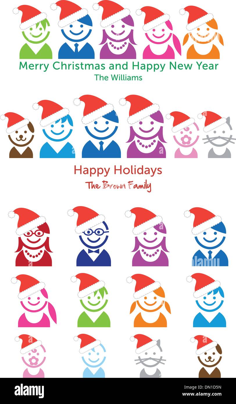 Natale in famiglia card, vettore persone icona impostare Illustrazione Vettoriale