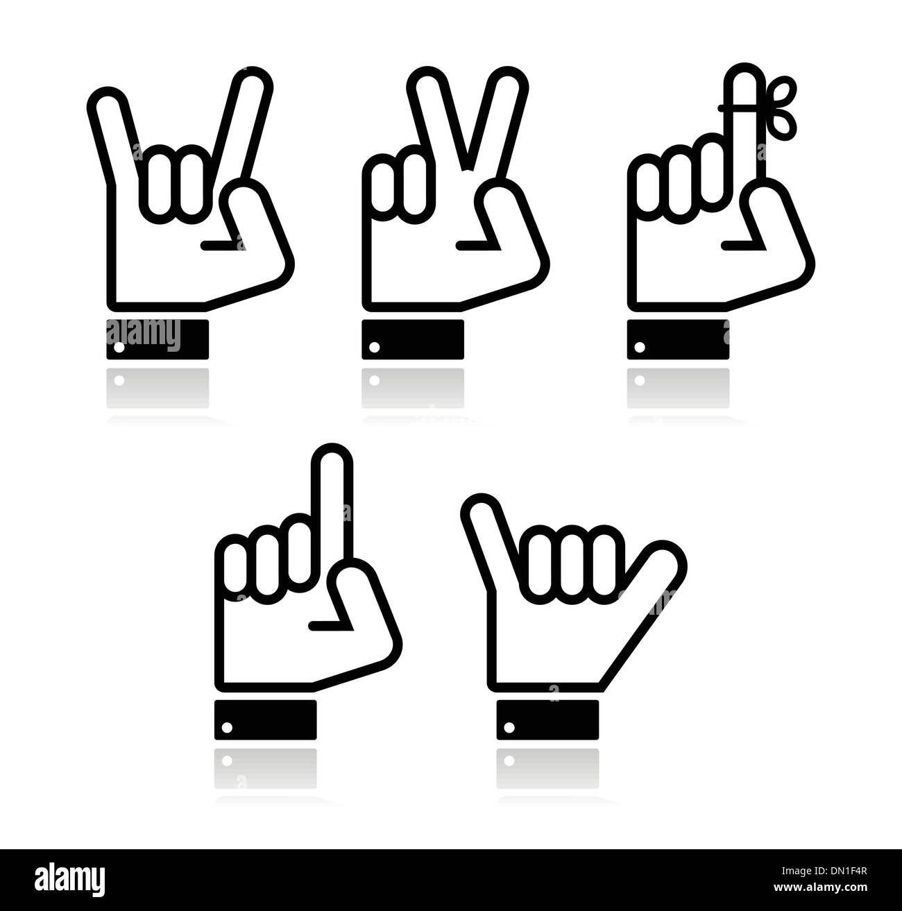 Vettore di mano gesti e segnali e segni - vittoria, rock, punto Illustrazione Vettoriale