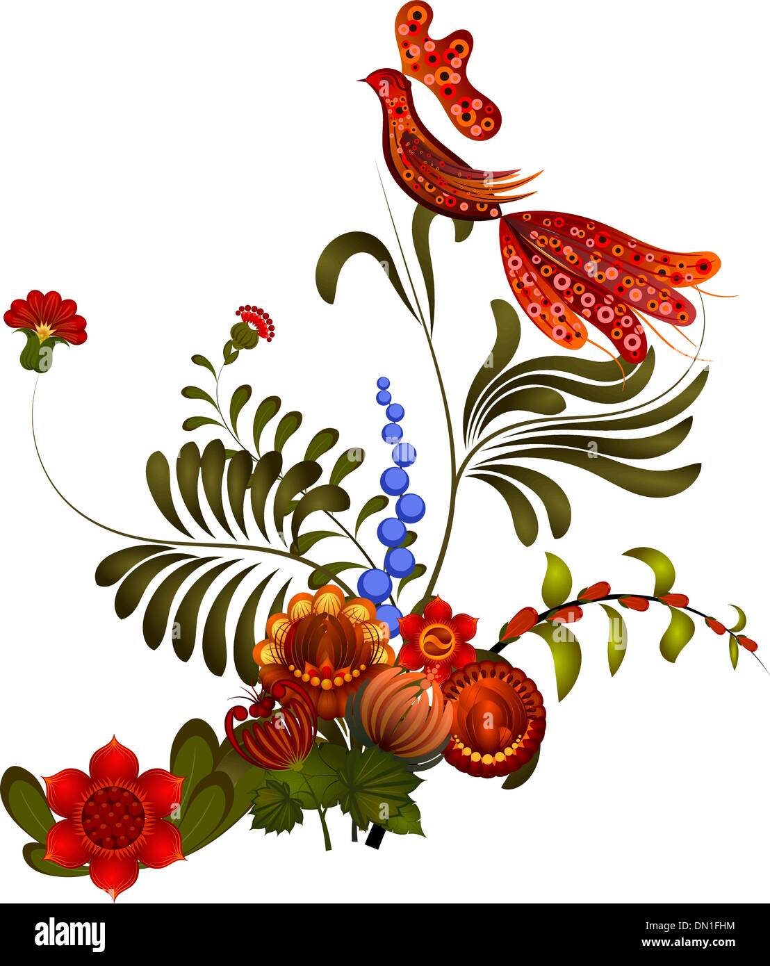 Petrikov pittura. Ornamento floreale su sfondo bianco. eps 10 Illustrazione Vettoriale