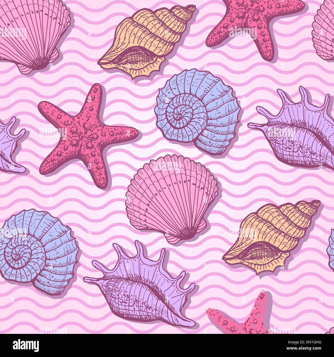 Mare disegnata a mano modello senza giunture Illustrazione Vettoriale