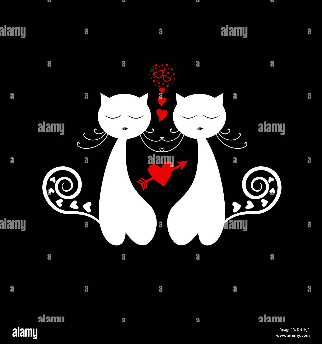 Amore Cat Silhouette Illustrazione Vettoriale