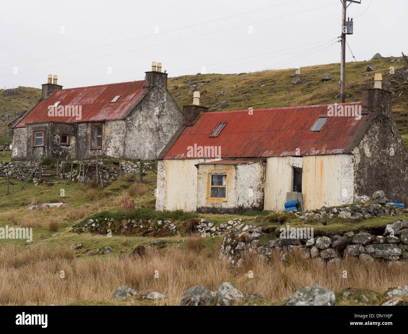 Abbandonate case di Croft, isola di Lewis, Scozia Foto Stock
