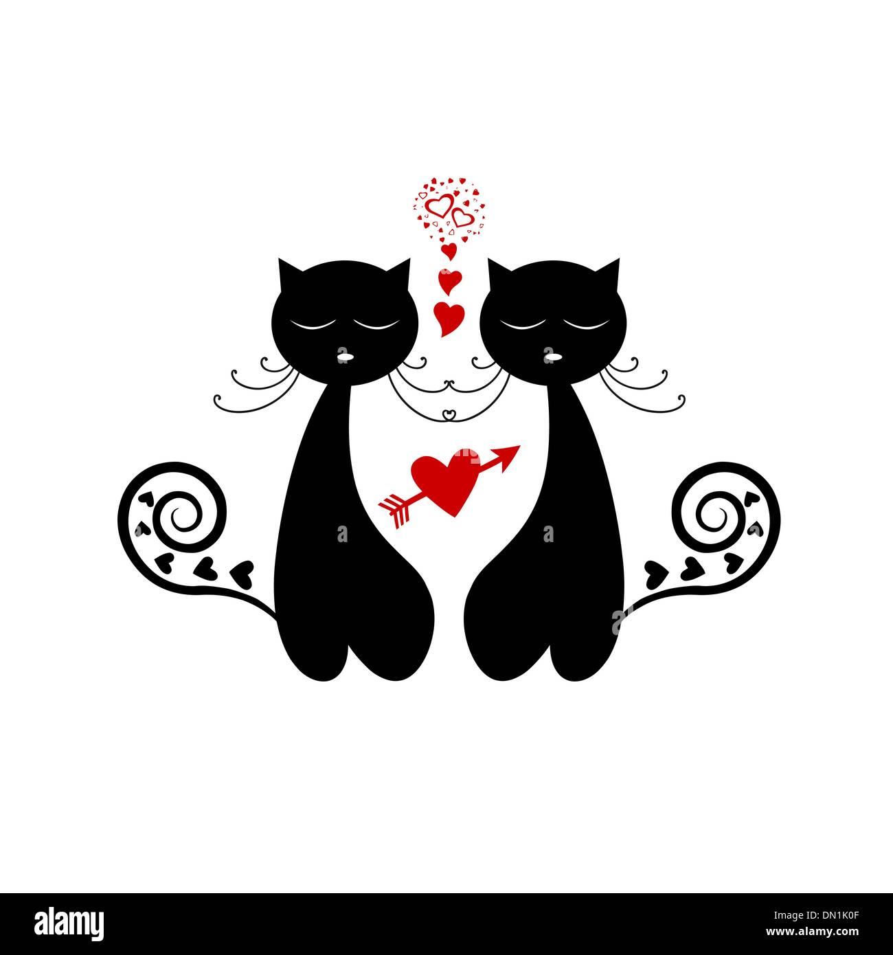 Amore Cat Silhouette Illustrazione Vettoriale