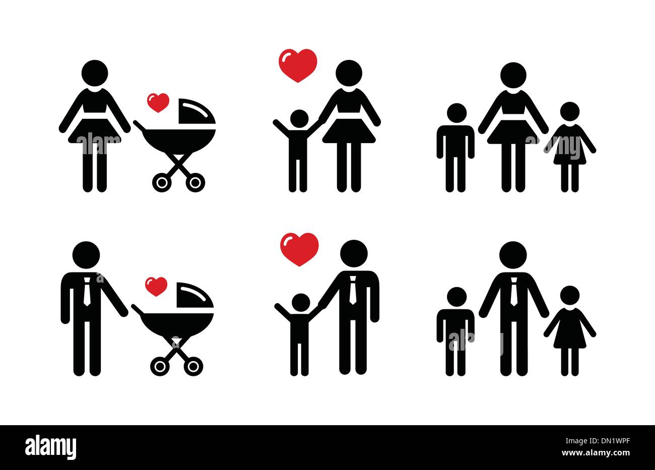 Genitore Single sign - Icone di famiglia Illustrazione Vettoriale