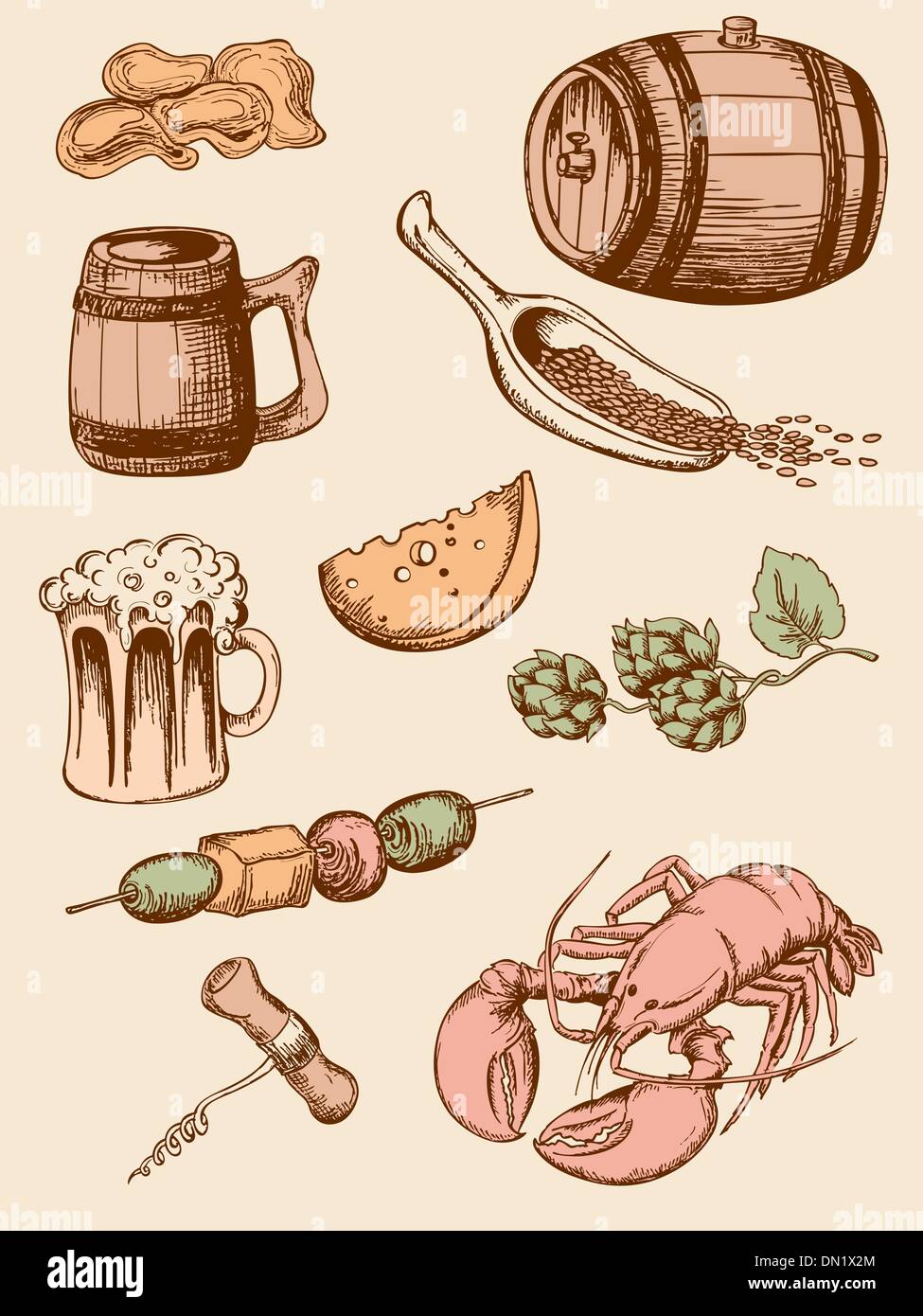 Set di vintage icone di birra Illustrazione Vettoriale