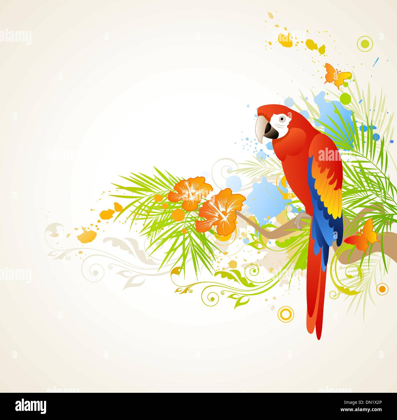Estate sfondo con ornamento e parrot Illustrazione Vettoriale