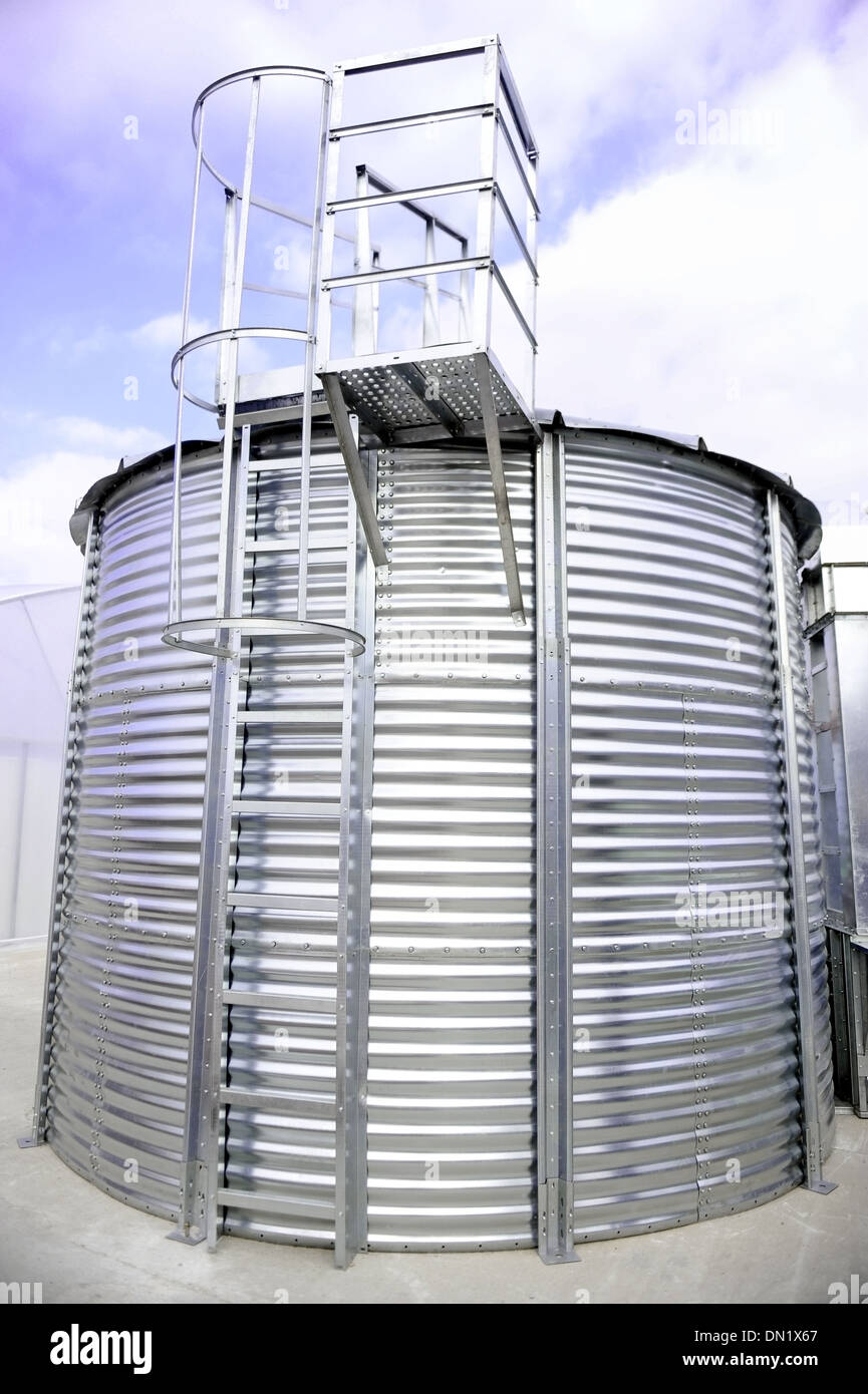 La forma rotonda industriale silo di storage per i prodotti agricoli Foto Stock