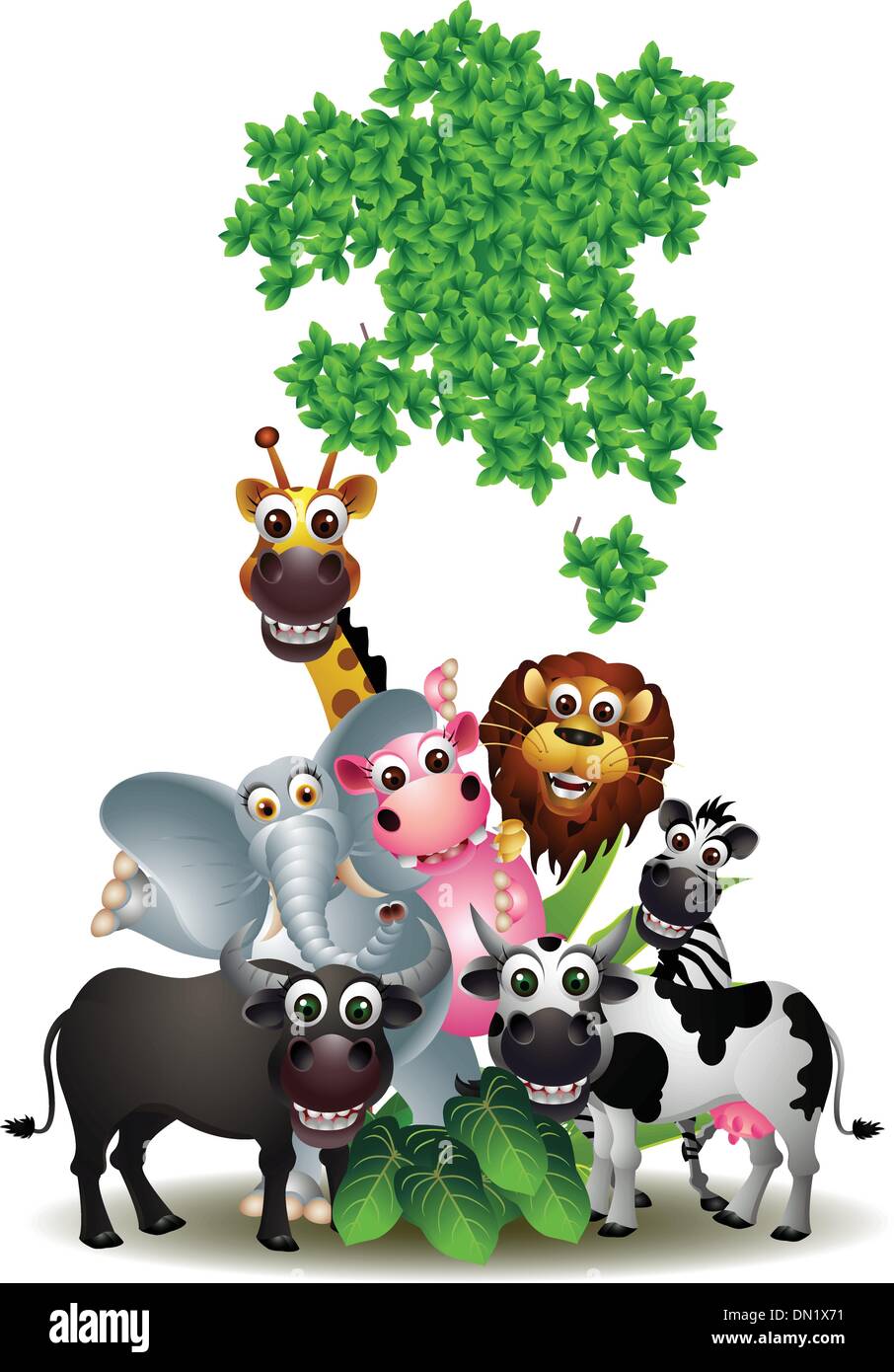 Varie funny cartoon animale di safari Illustrazione Vettoriale