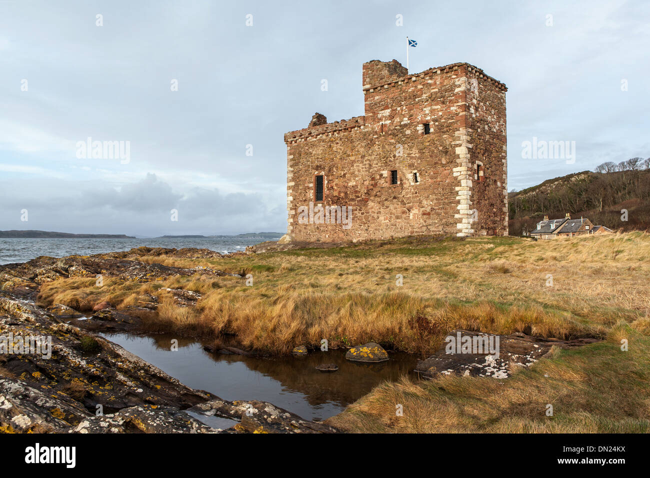 Il castello di Portencross, Ayrshire, in Scozia Foto Stock