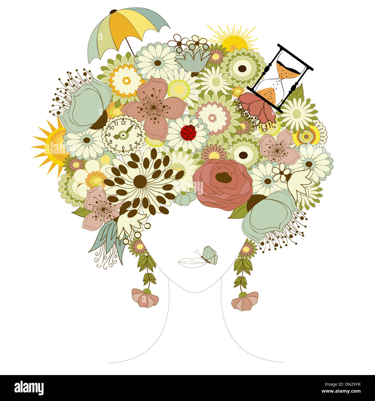 Silhouette di donna, floreali acconciatura Foto Stock