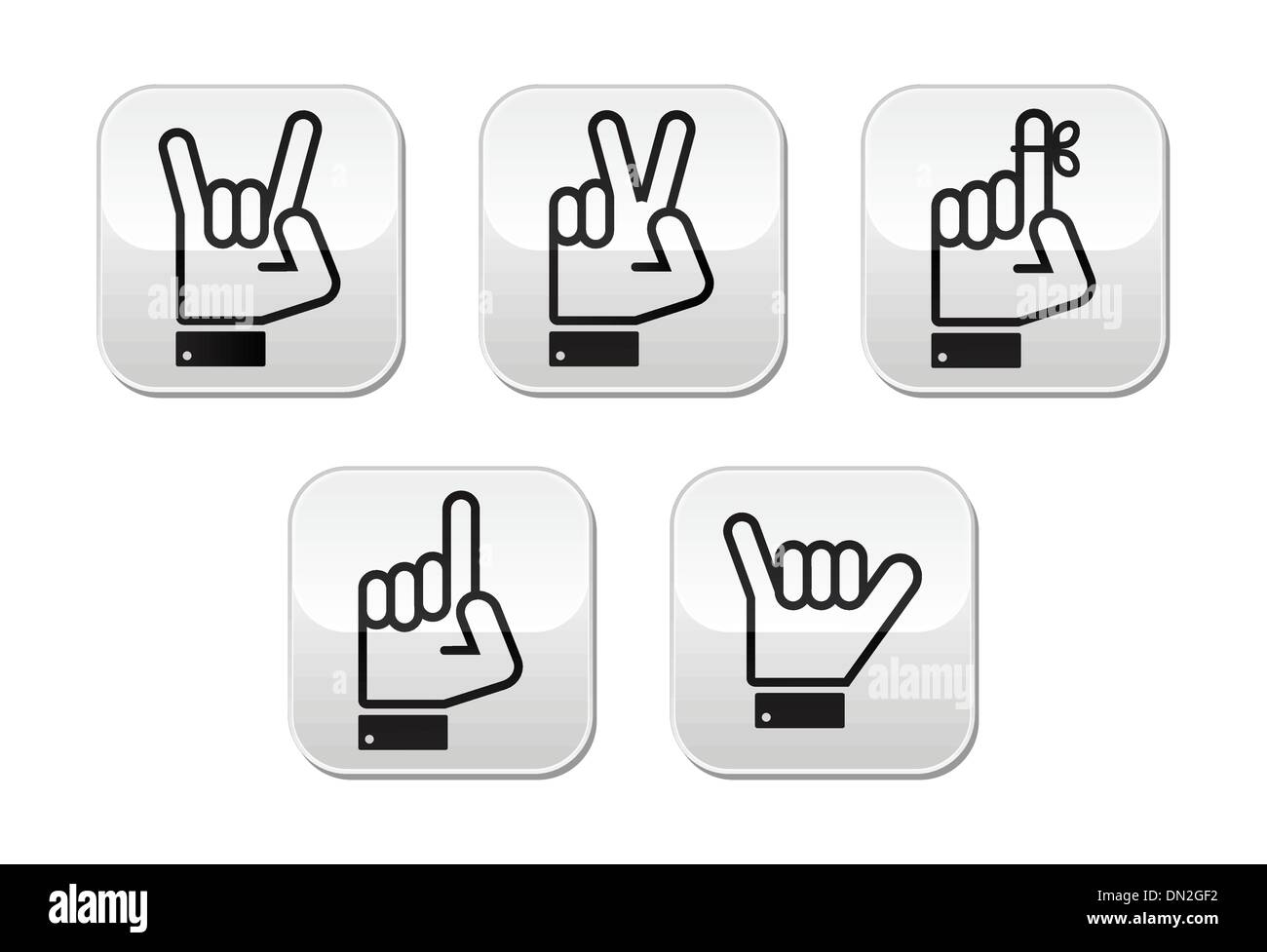 Vettore di mano gesti e segnali e segni - vittoria, rock, punto i pulsanti Illustrazione Vettoriale
