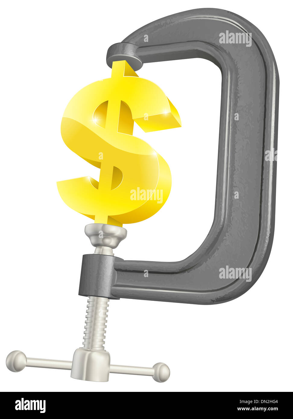 Illustrazione concettuale di un dollaro in un C o morsetto a G Foto Stock