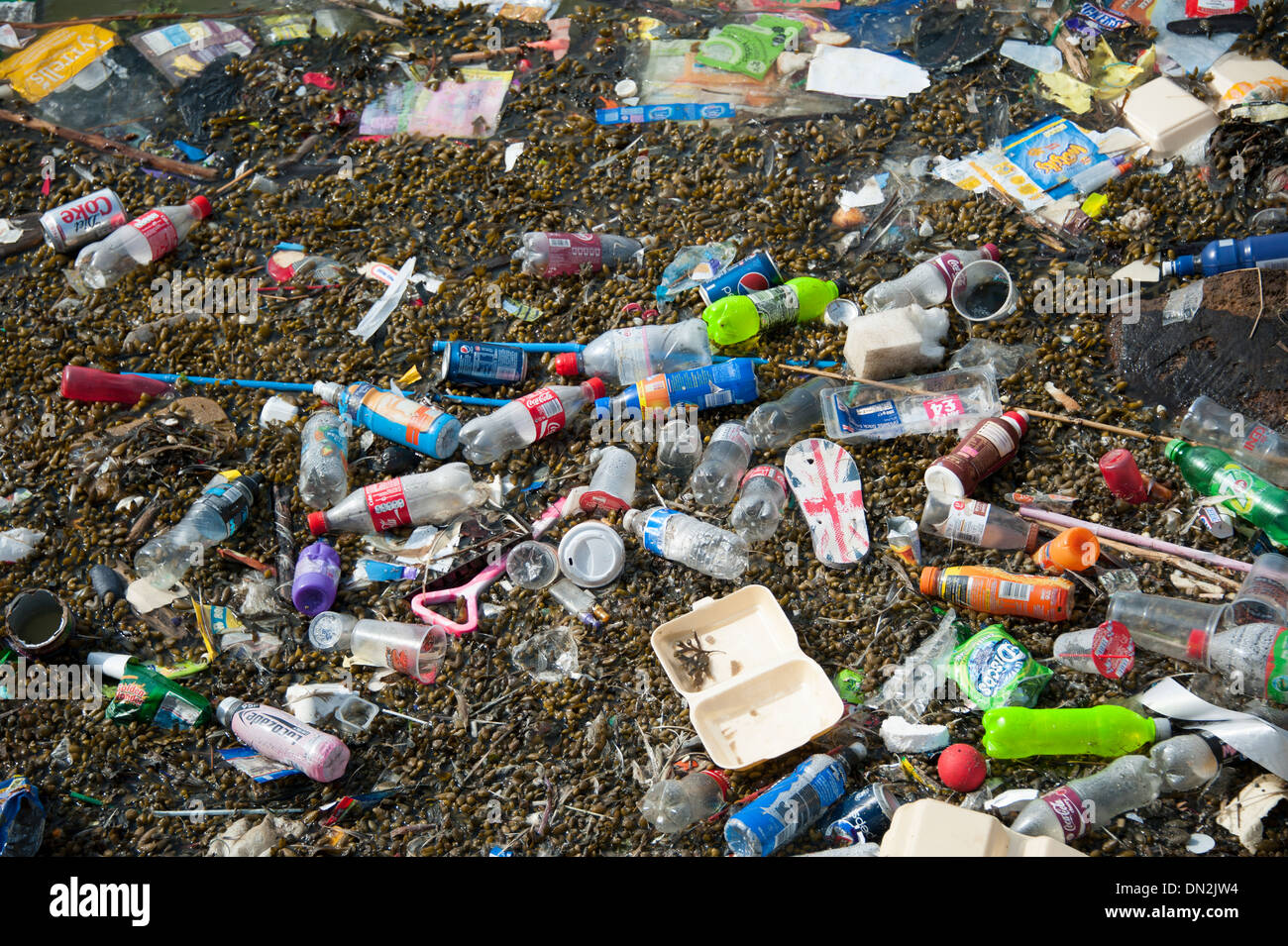 Rifiuti di plastica inquinamento nel mare oceano acqua fatta dall'uomo Foto Stock