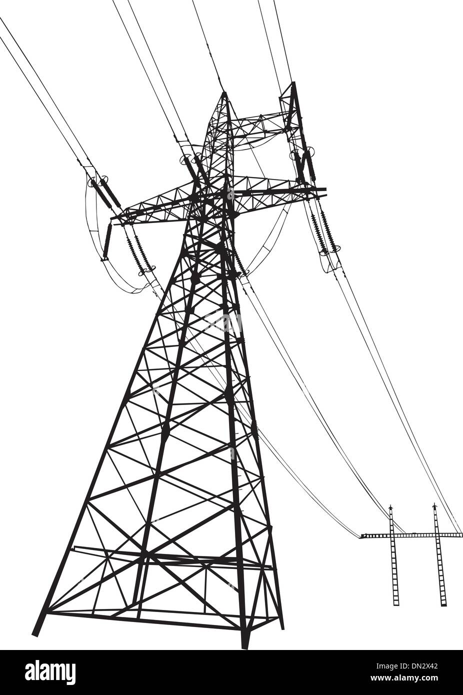 Linea di alimentazione e pali elettrici Illustrazione Vettoriale