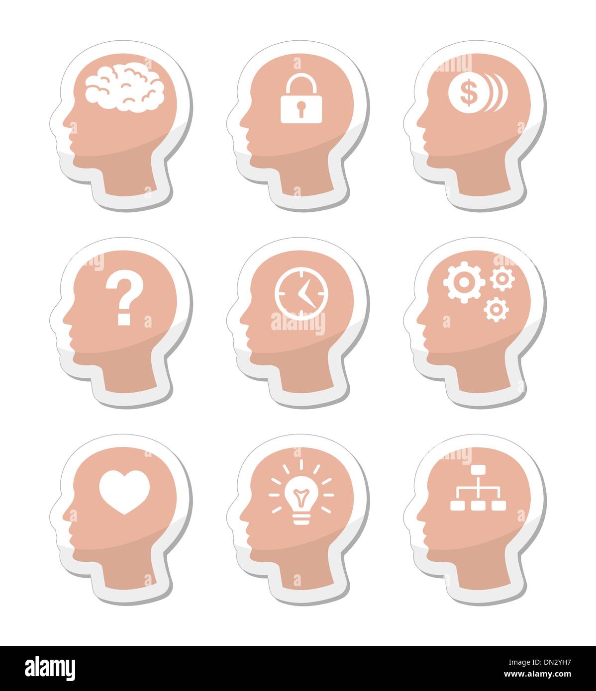 Testa brain vector set di etichette Illustrazione Vettoriale