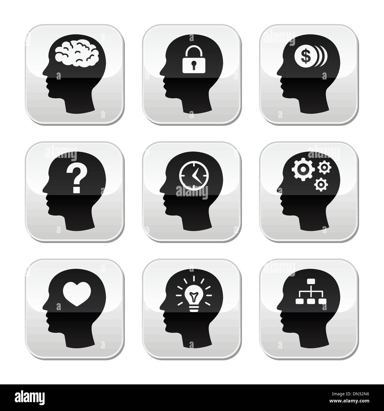 Testa brain vector i pulsanti impostati Illustrazione Vettoriale