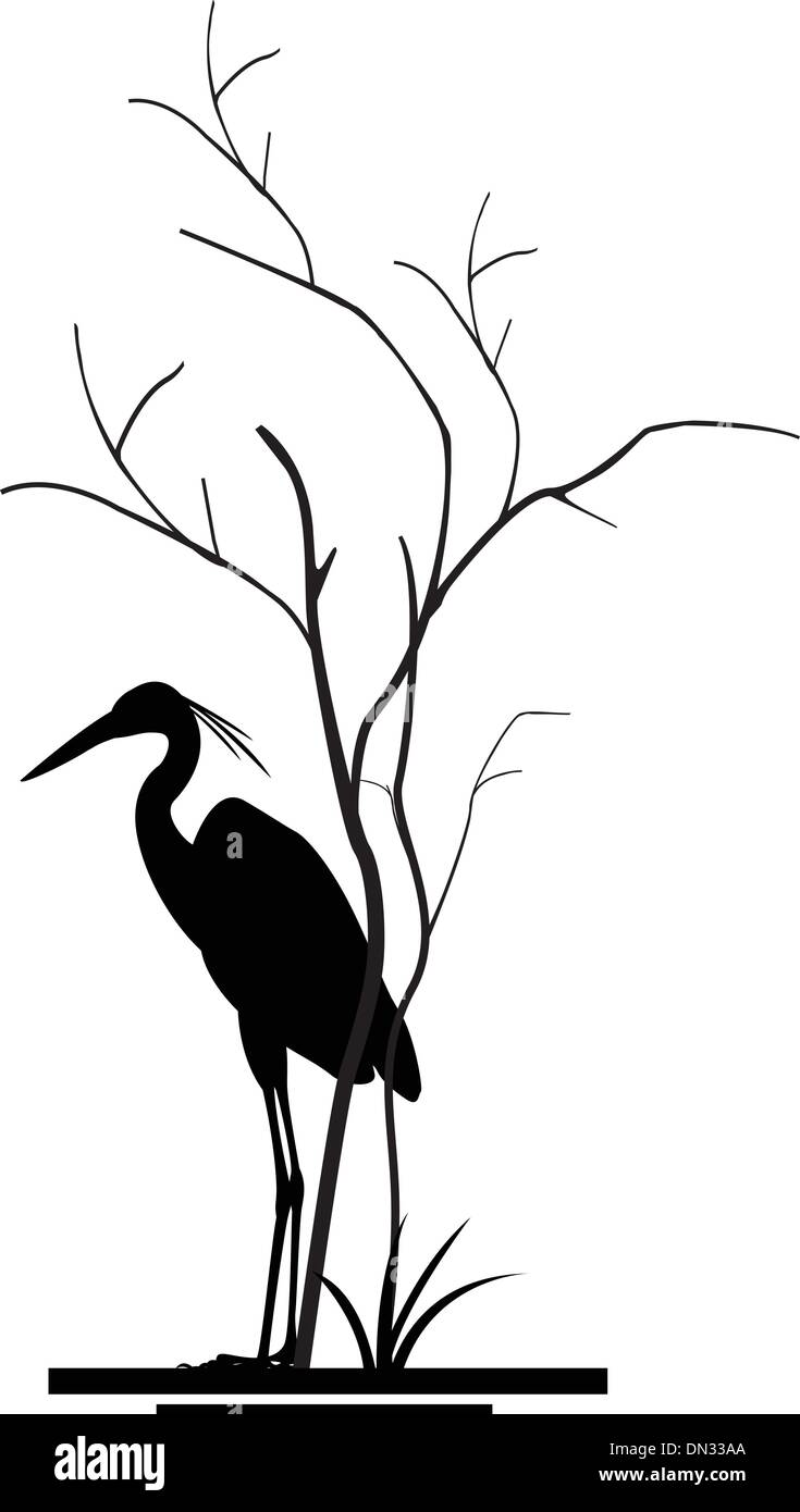 Heron e silhouette di albero Illustrazione Vettoriale