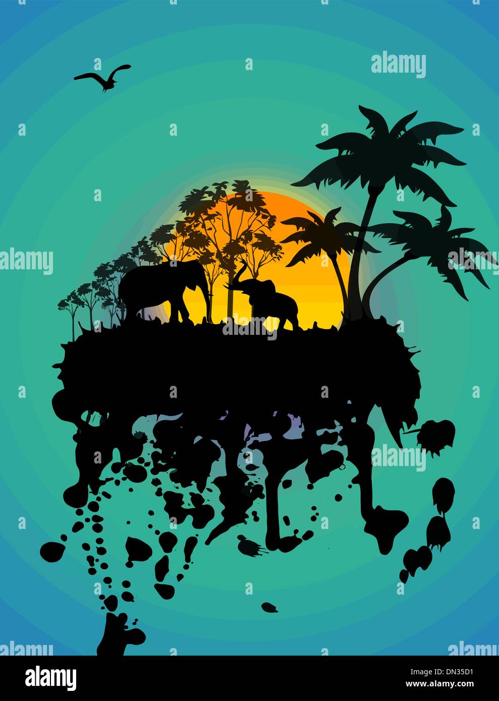 Gli elefanti silhouette su sfondo grunge Illustrazione Vettoriale