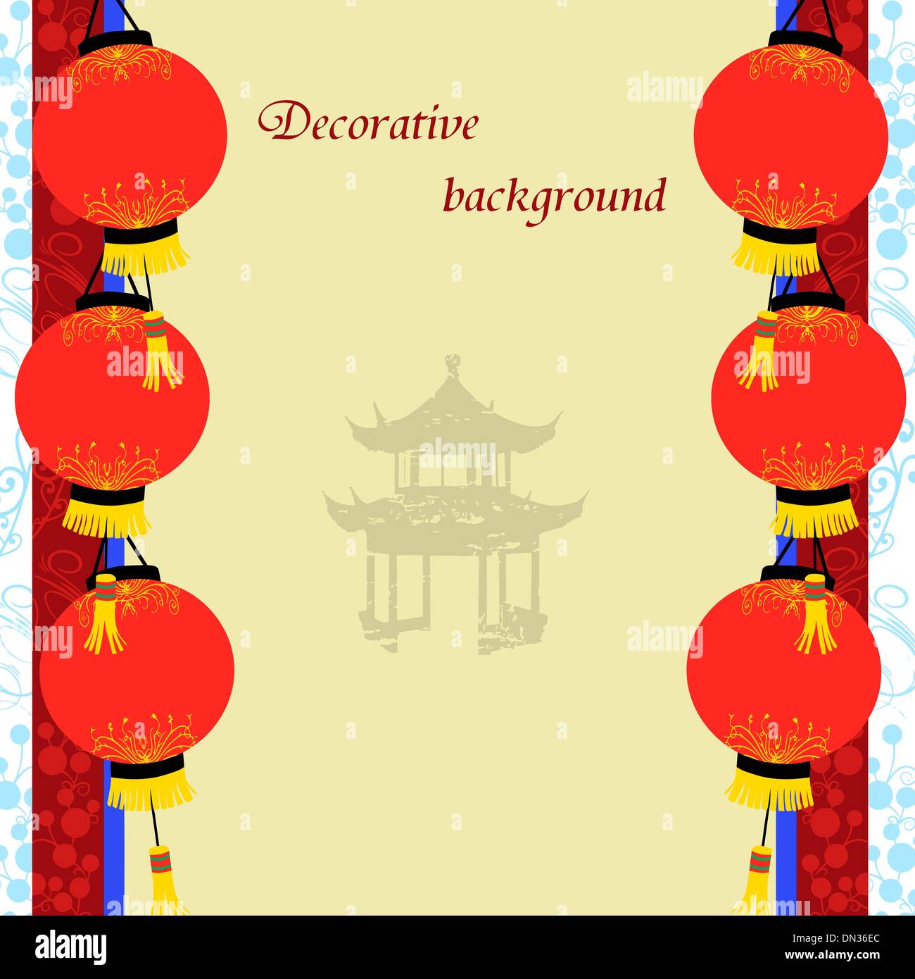 Vecchia carta con pagoda asiatici e lanterne cinesi Illustrazione Vettoriale