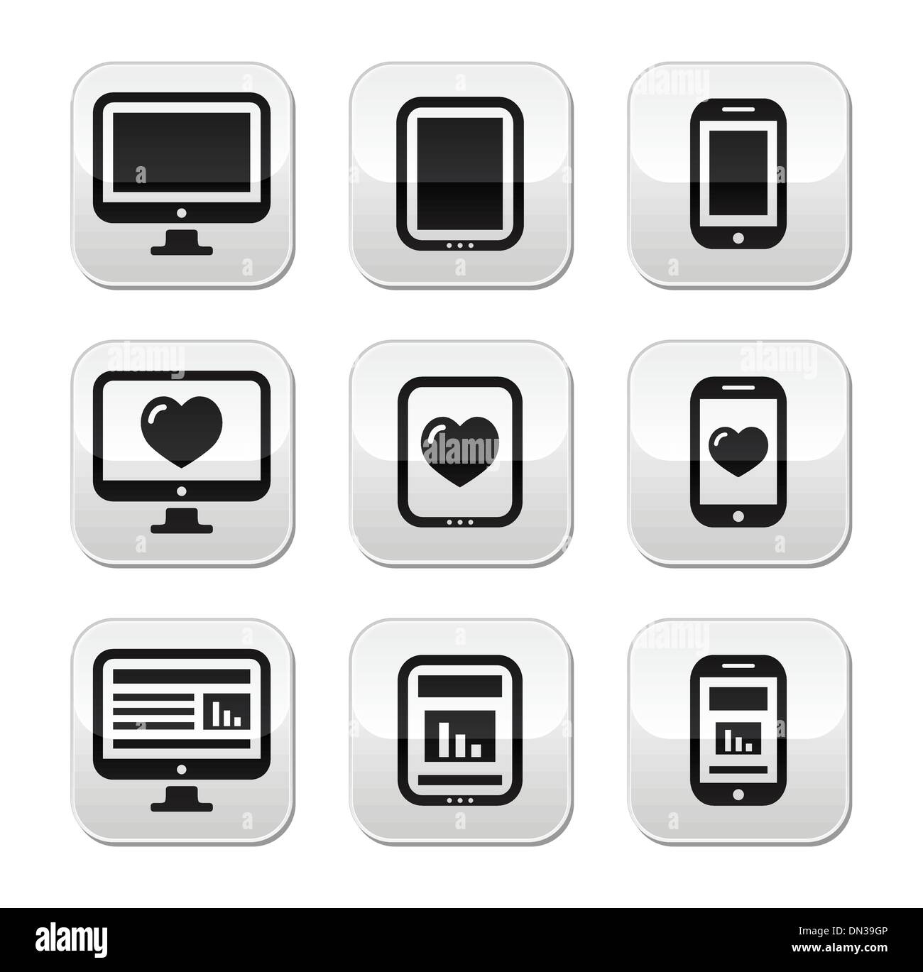 Reattivo di disegno di Web site - schermo di computer, cellulare, i pulsanti del tablet pc impostato Illustrazione Vettoriale