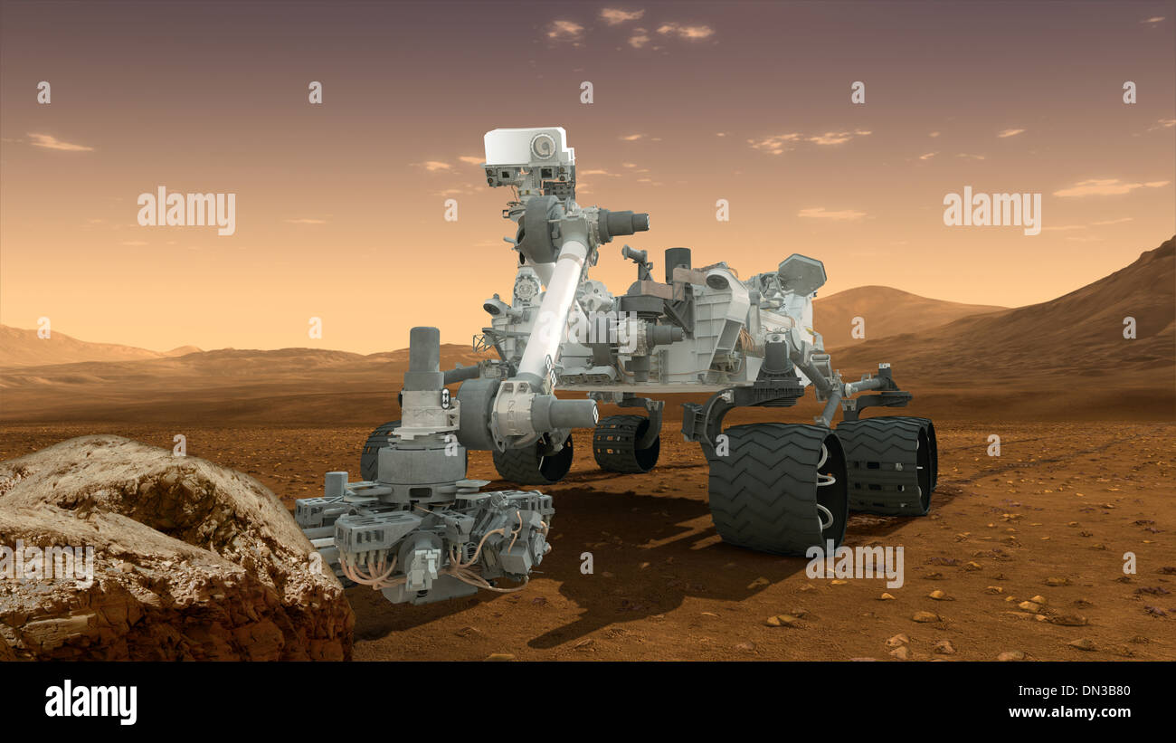 Spazio Mars Science Laboratory curiosità rover esamina una roccia Foto Stock