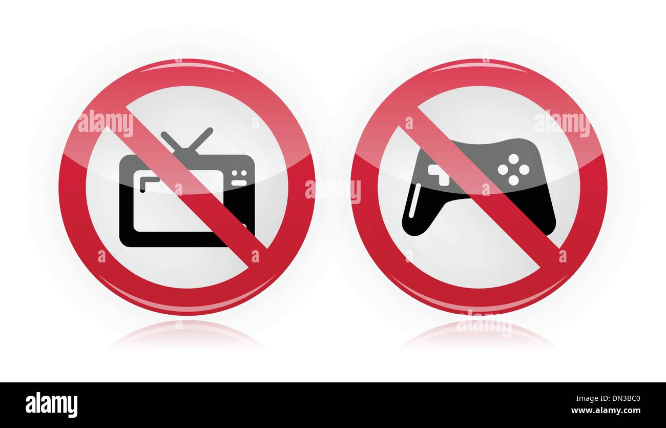 Nessun computer games, no tv cartelli di avvertimento - vettore Illustrazione Vettoriale