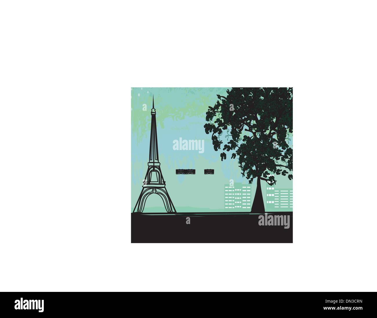 Coppia romantica a Parigi kissing vicino alla Torre Eiffel Illustrazione Vettoriale