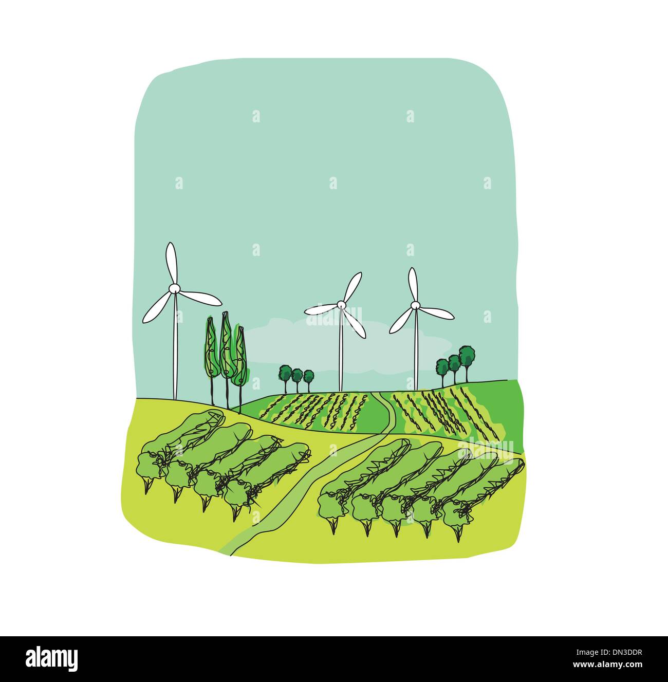 Il potere di vento su un verde prato Illustrazione Vettoriale