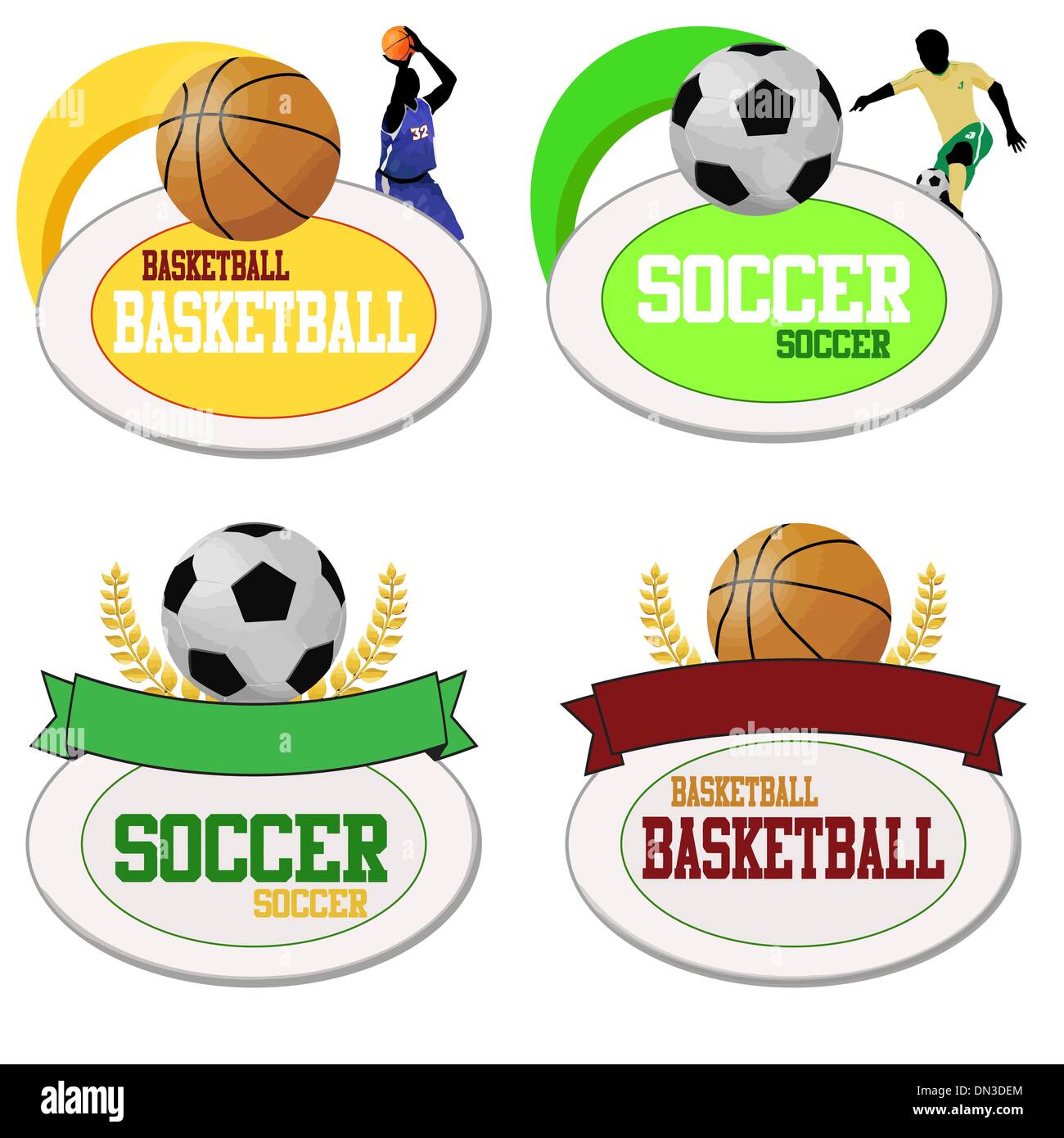 Campi da basket e palloni da calcio icone Illustrazione Vettoriale