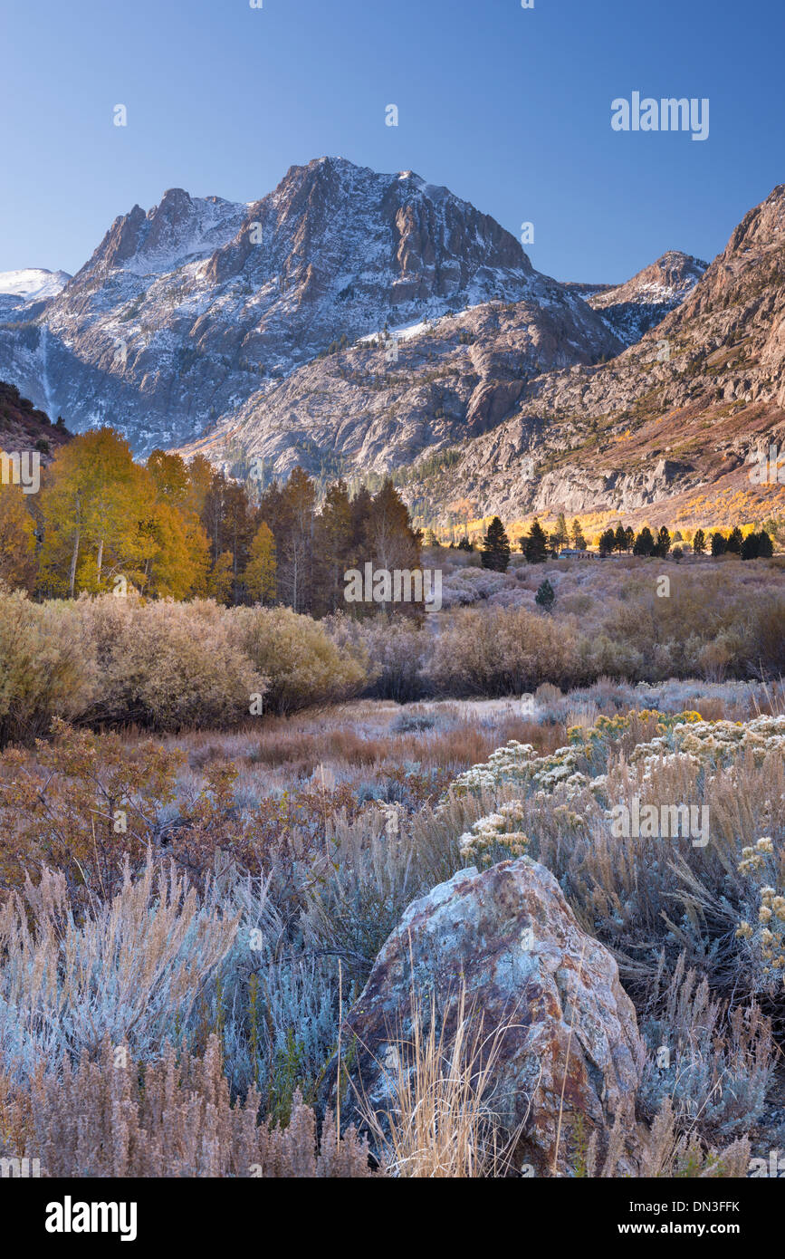 Frosty mattino a giugno il lago di Loop nella Sierra Orientale Montagne, California, USA. In autunno (ottobre) 2013. Foto Stock