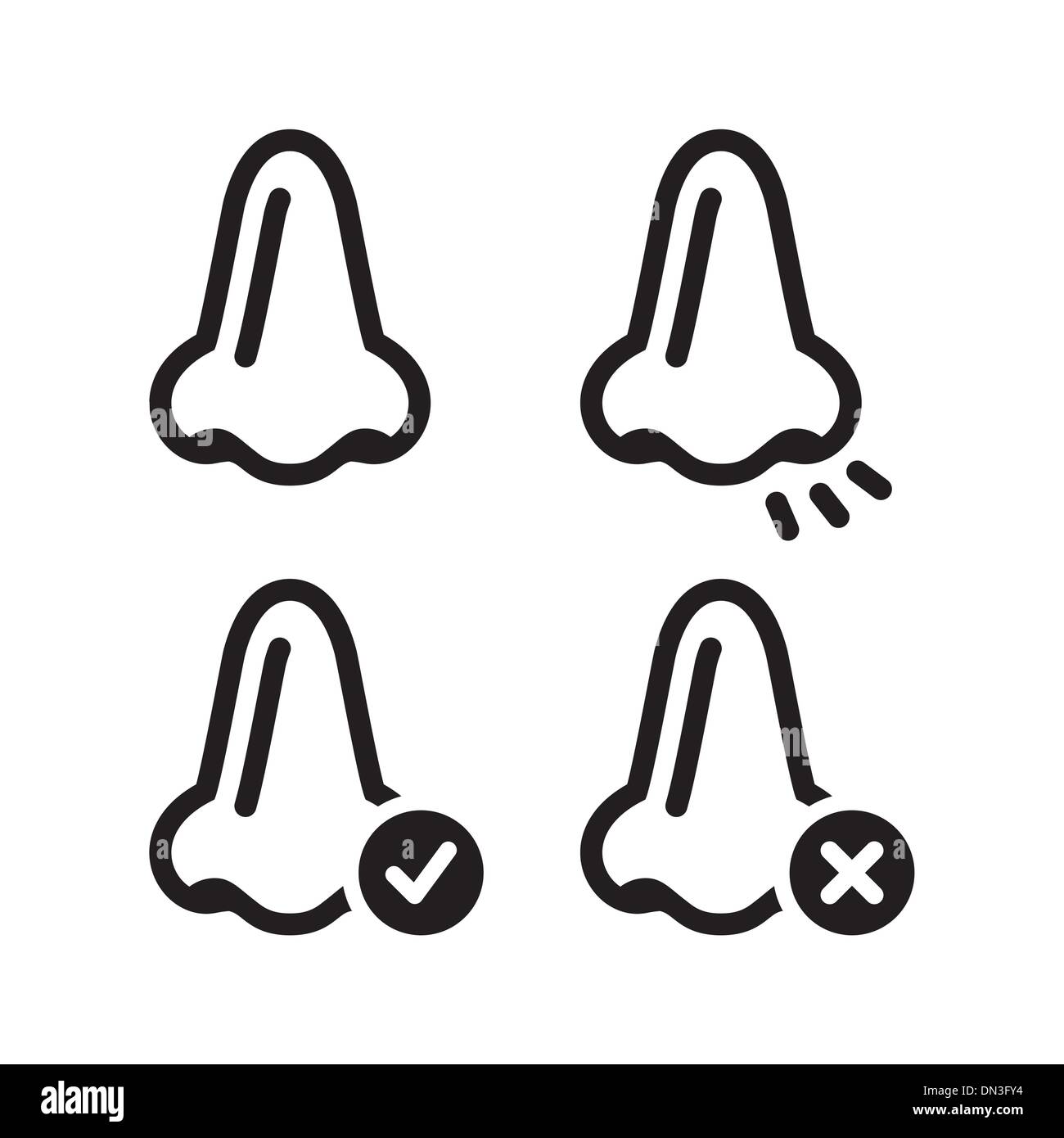 Naso odore vecotr nero set di icone Illustrazione Vettoriale