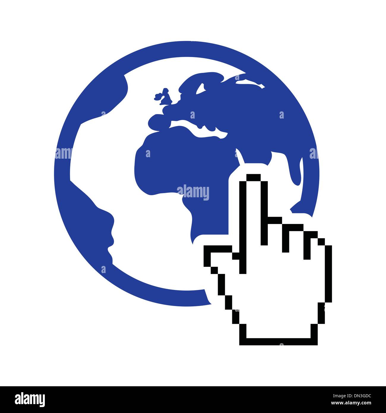 Globe, la terra con il cursore mano icona vettore Illustrazione Vettoriale