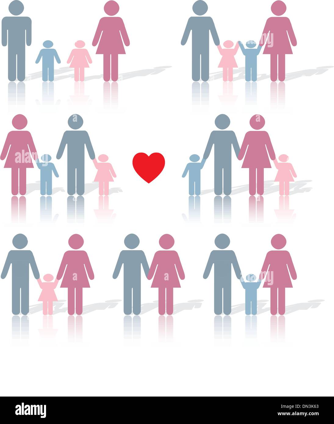 La vita della famiglia di set di icone a colori con un cuore rosso Illustrazione Vettoriale